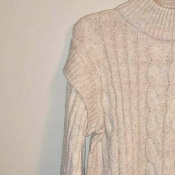 Time & tru women's high neck sweater M 8-10 beige cream Ribbed Cable Knit W-312 - Picture 4 of 4